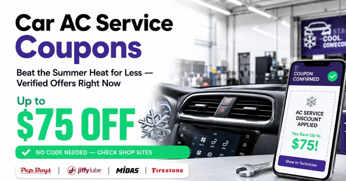 Car air conditioner service coupons from top US chains with verified savings up to $75 off