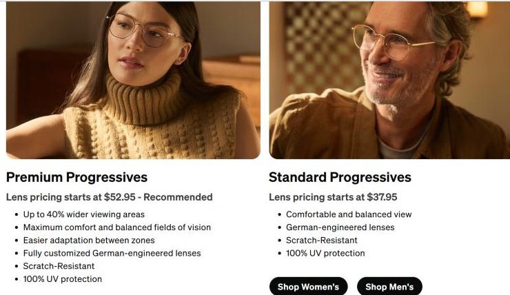 Zenni Optical Standard progressives from $37.95 vs Premium from $52.95